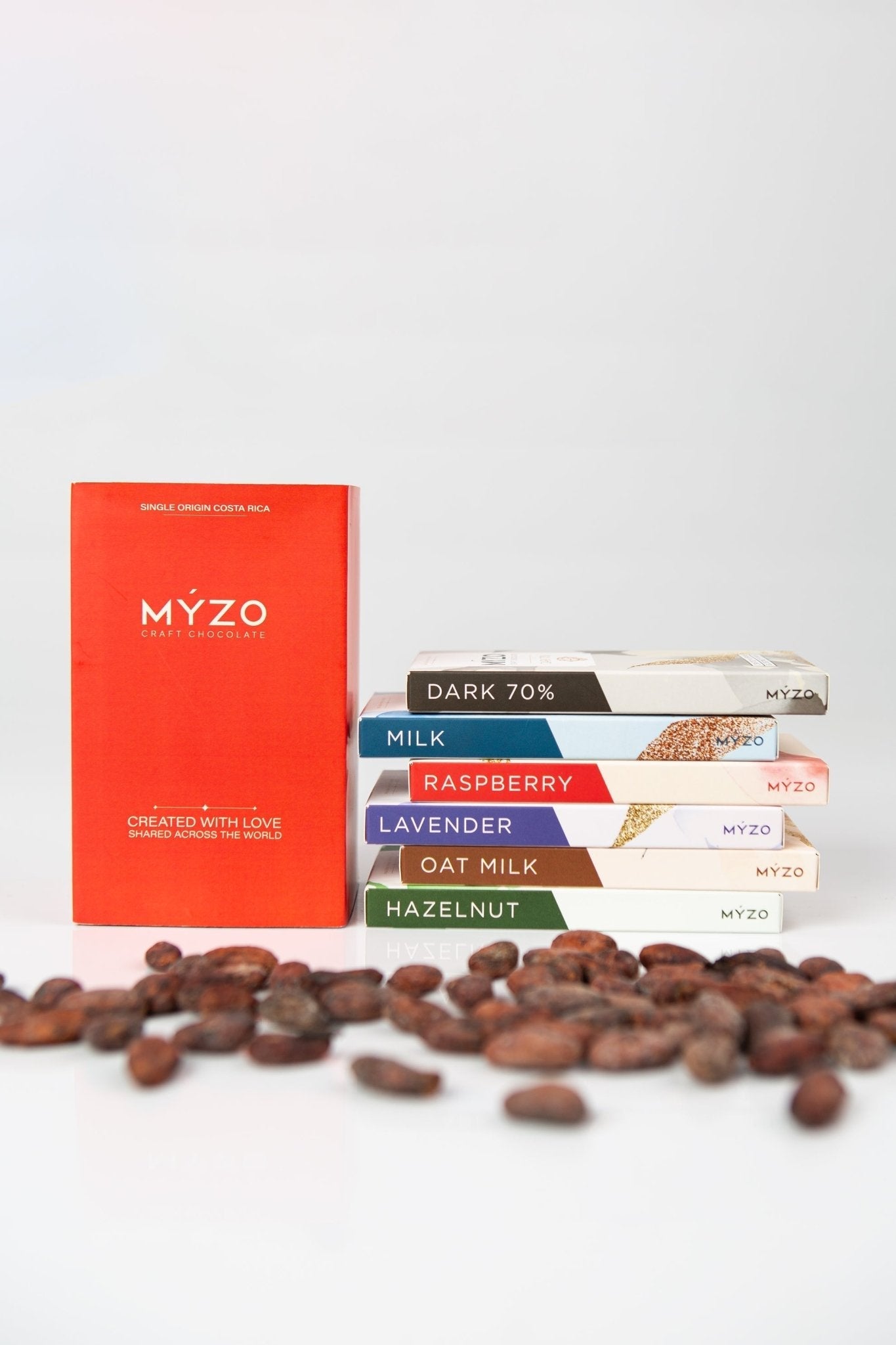MYZO single-origin chocolate bars in colorful packaging