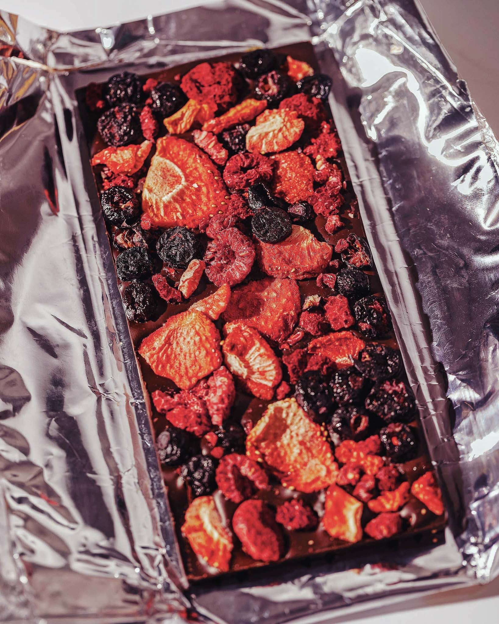 Compartés California Berries dark chocolate bar studded with dried berries