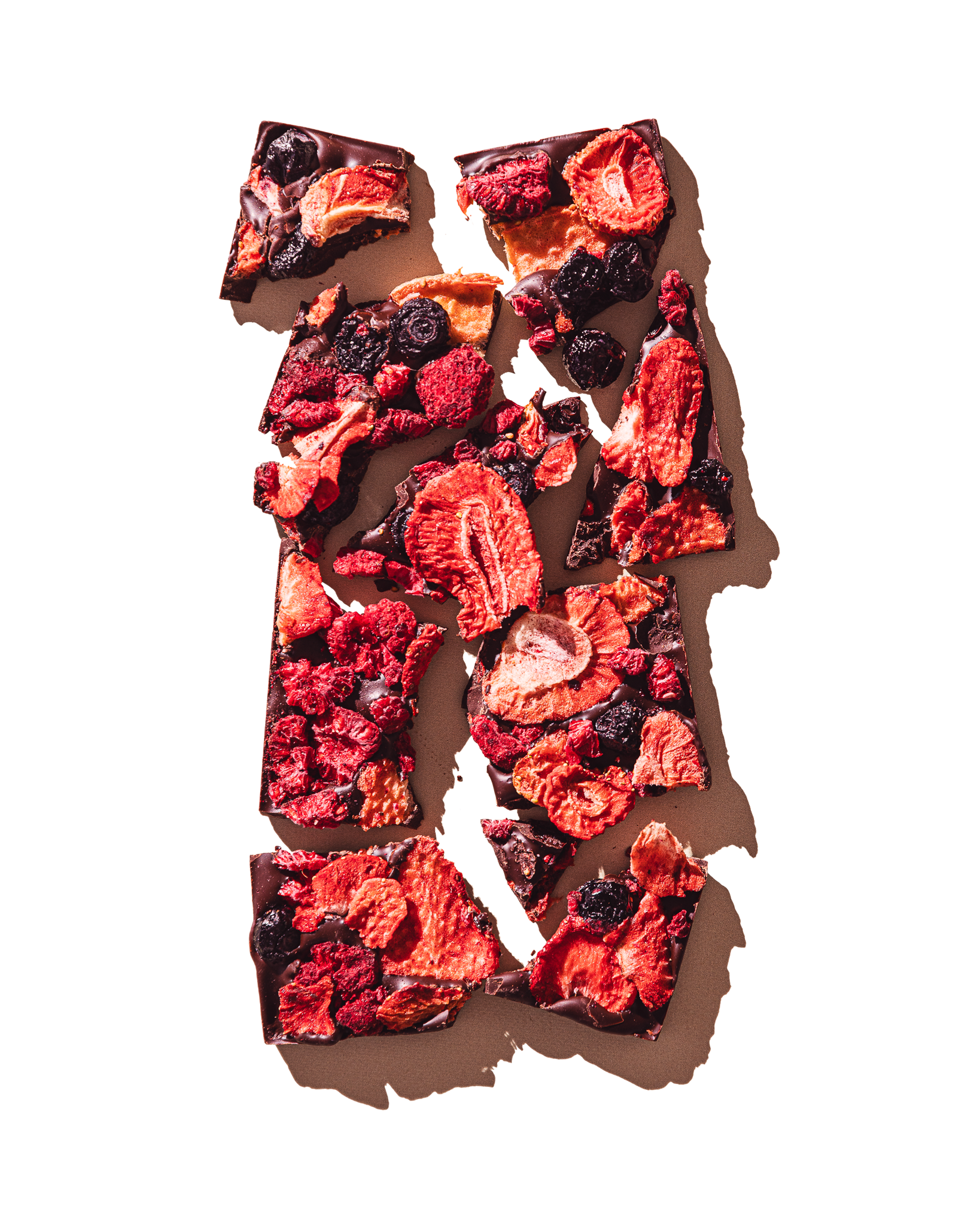 Close-up of Compartés California Berries chocolate with strawberries and raspberries