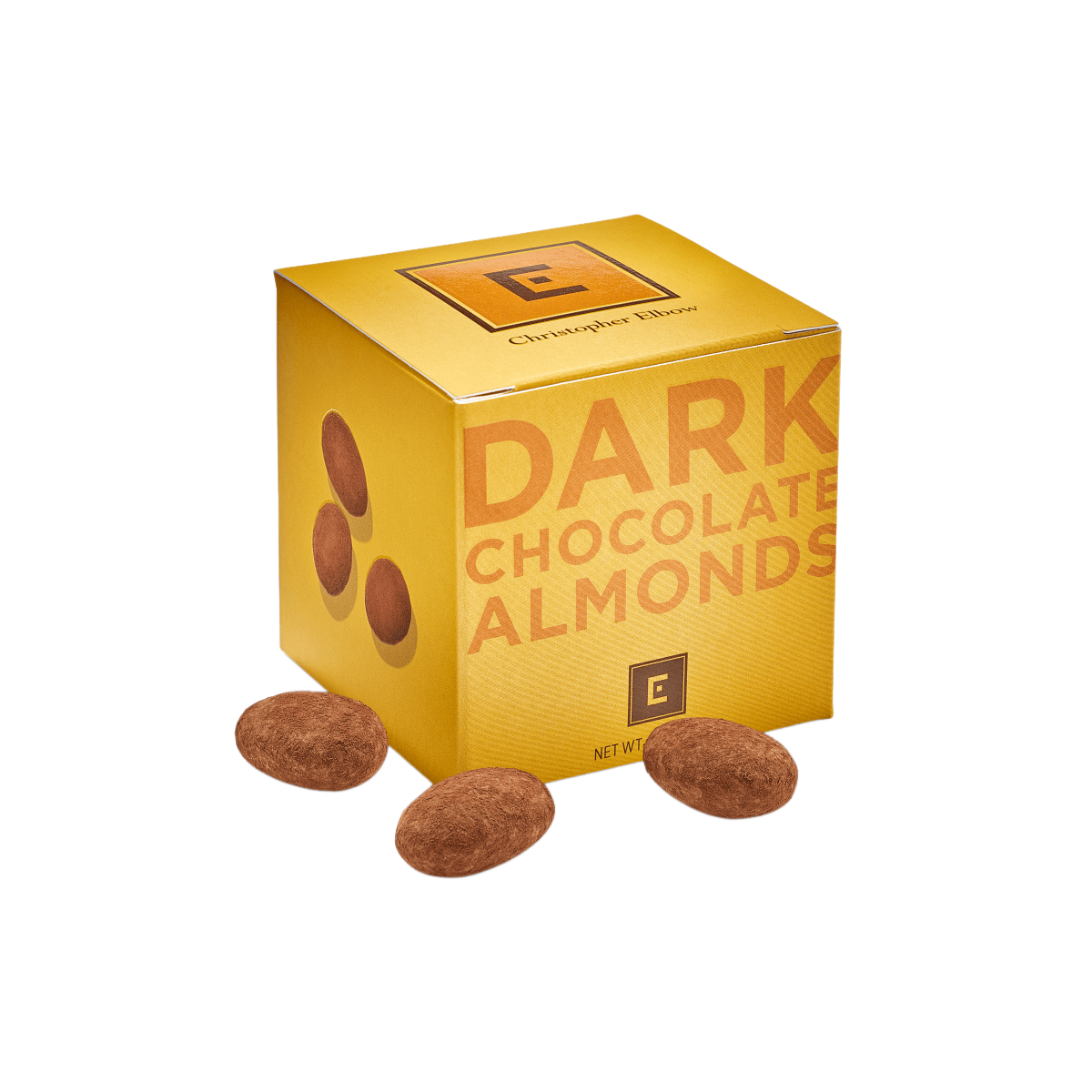Christopher Elbow dark chocolate almonds with 4-ounce box