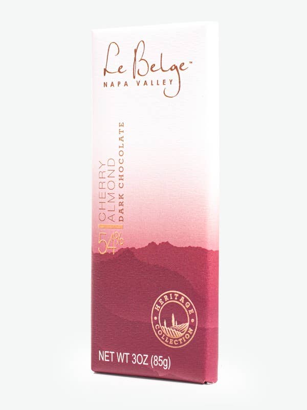 Le Belge Cherry Almond 54% Dark Chocolate Bar