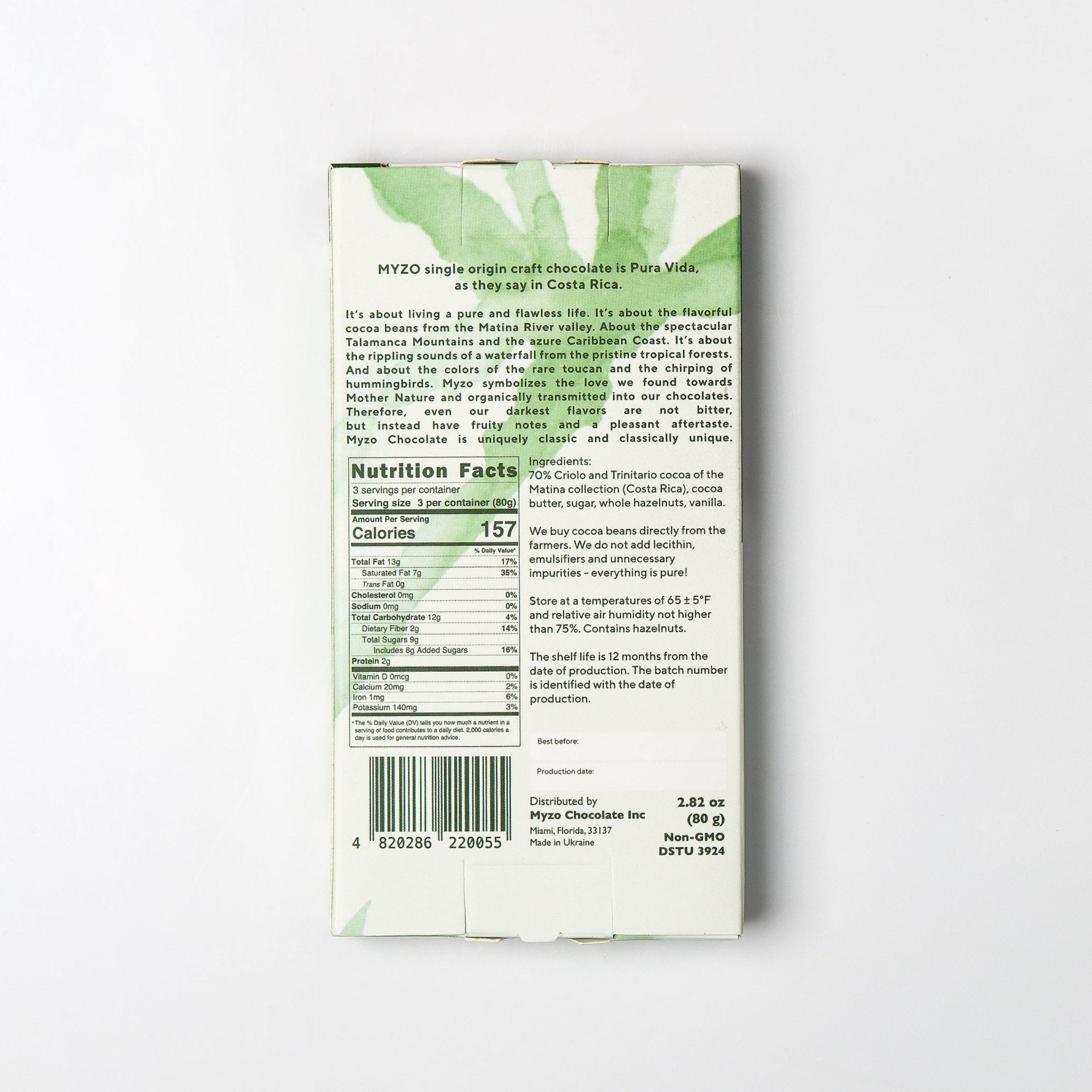 MYZO 70% Hazelnut Dark Chocolate Bar alternate product view 4