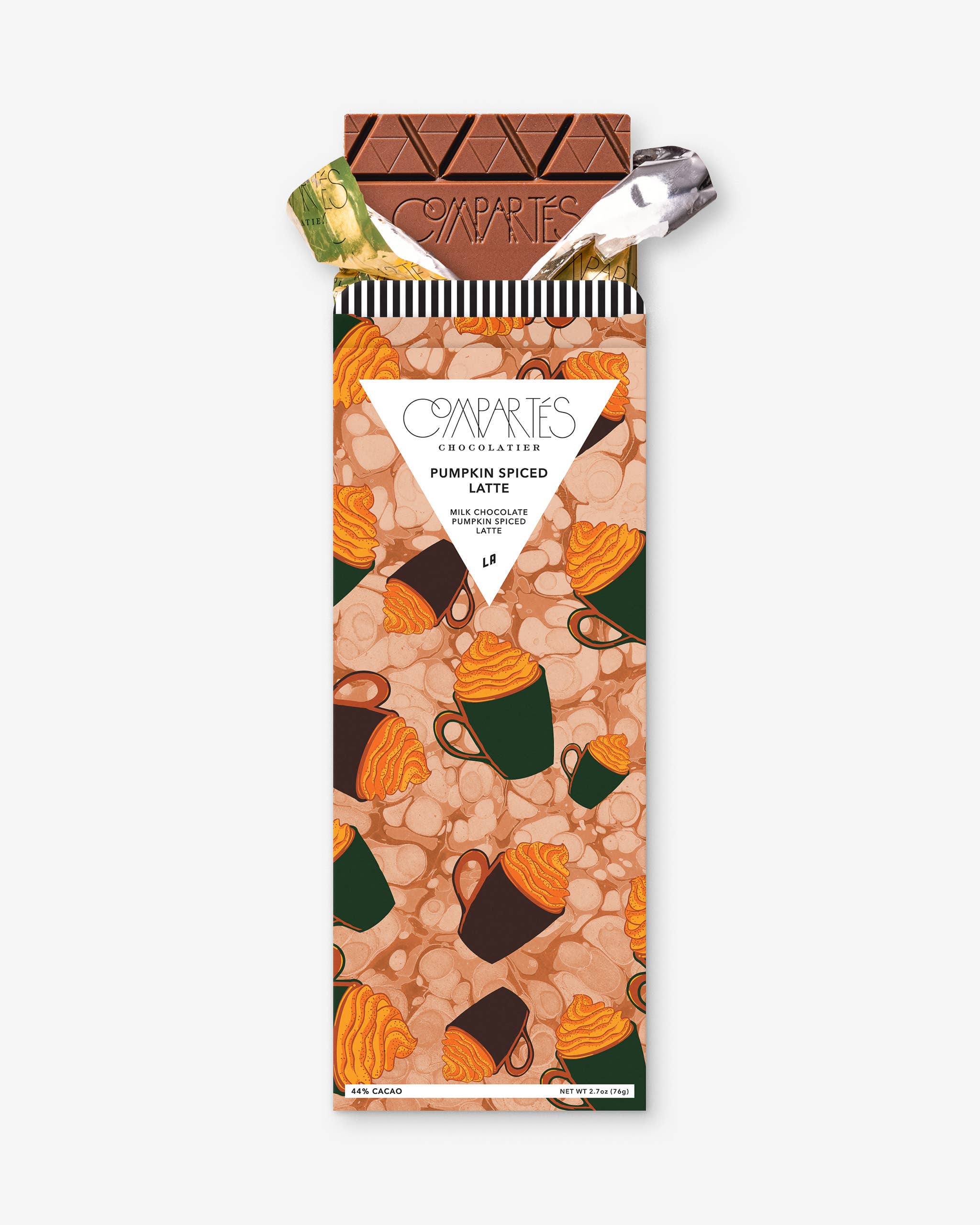 Fall and Halloween chocolates featuring Compartés Pumpkin Spiced Latte Chocolate Bar