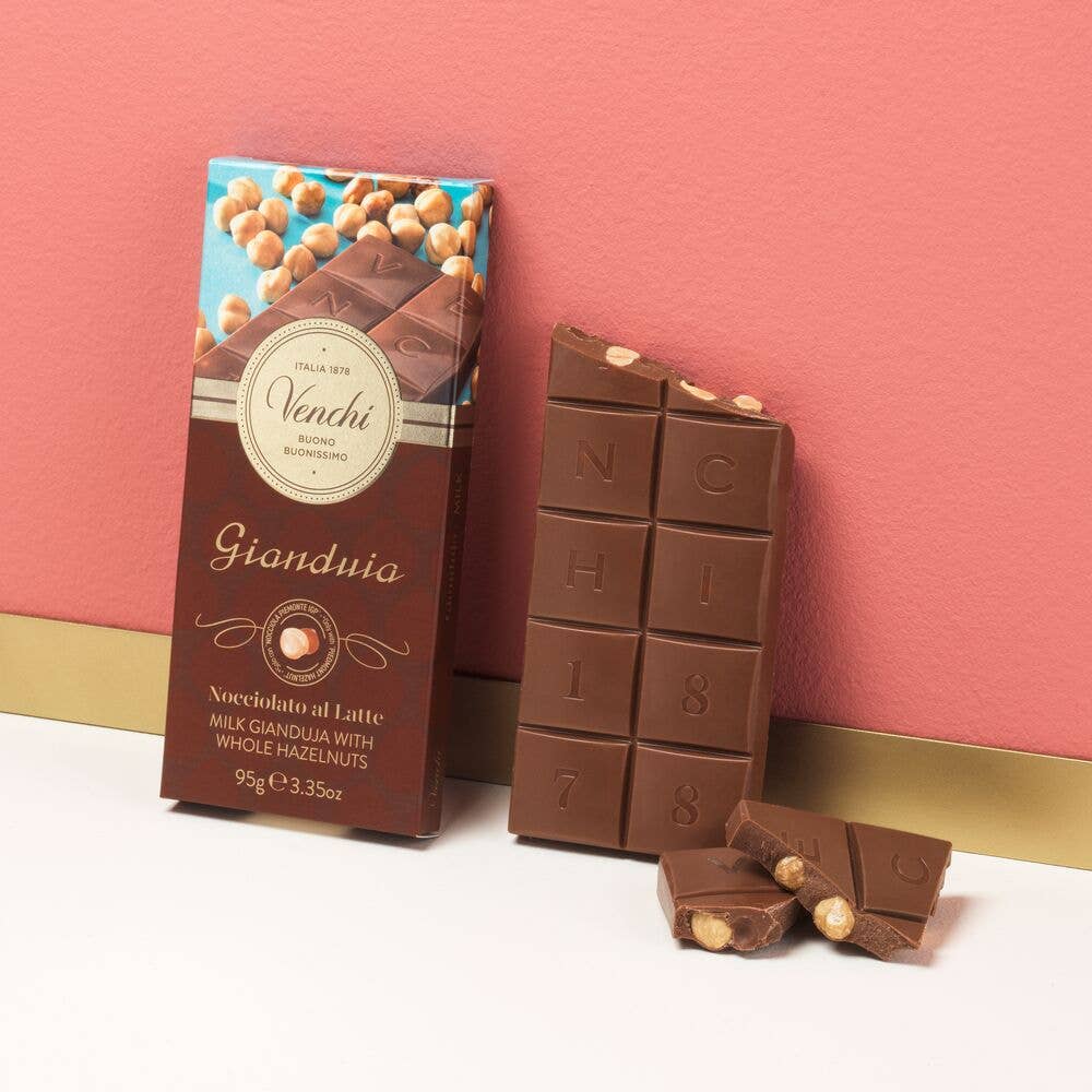 Venchi milk gianduia chocolate bar with Piedmont hazelnuts