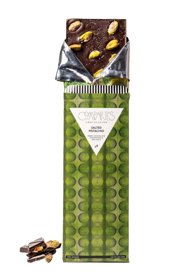 Compartés dark chocolate bar with roasted pistachios and sea salt