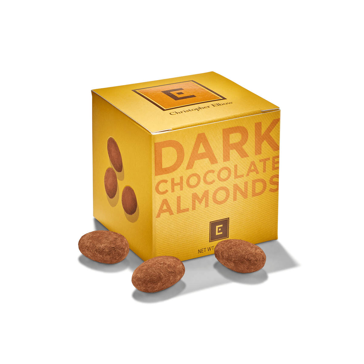 Christopher Elbow dark chocolate almonds with 4-ounce box