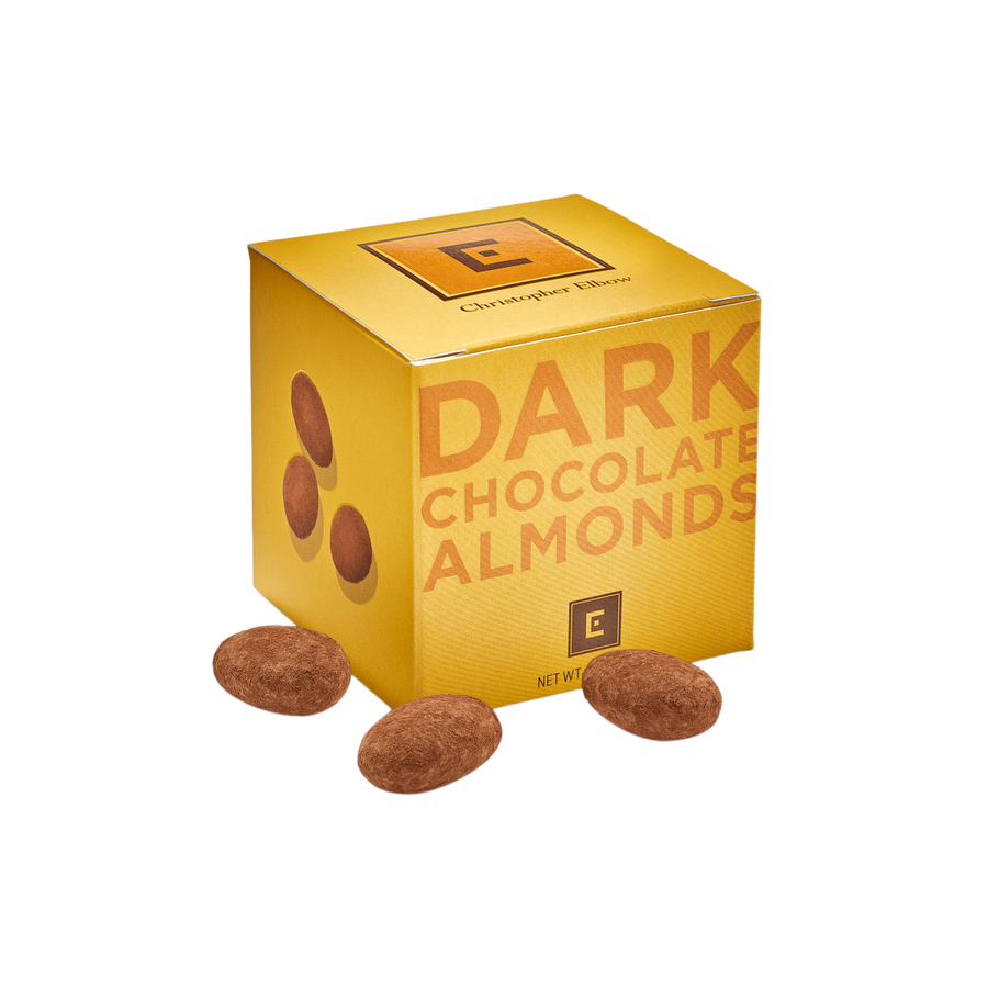 Christopher Elbow dark chocolate almonds with 4-ounce box