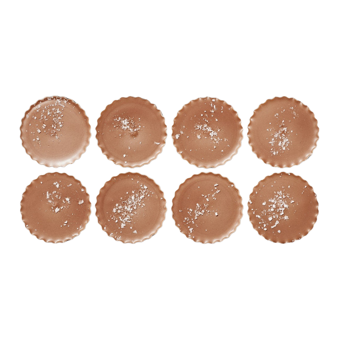 Eight Christopher Elbow milk chocolate peanut butter cups with sea salt