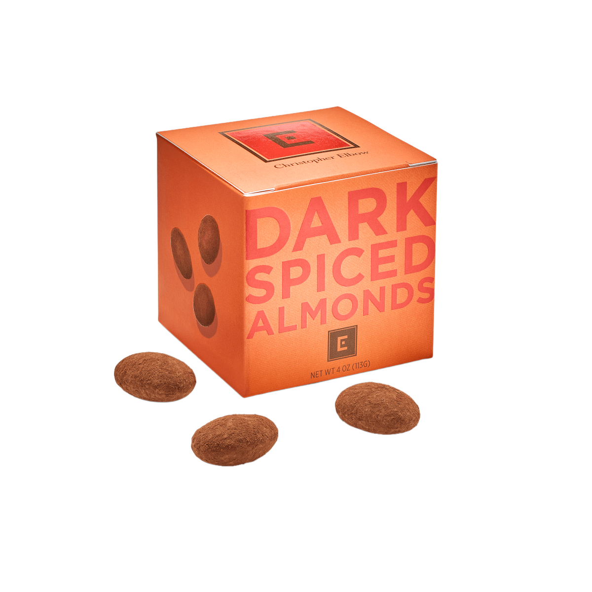 Christopher Elbow spiced dark chocolate almonds with box
