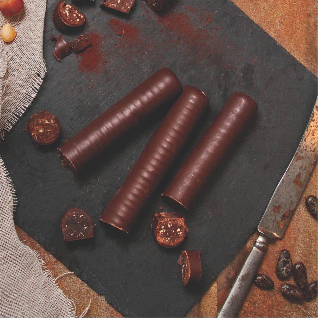 Venchi dark chocolate cigar with Piedmont hazelnut