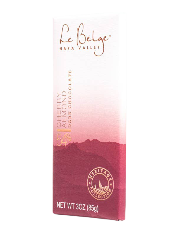 Le Belge Cherry Almond 54% Dark Chocolate Bar