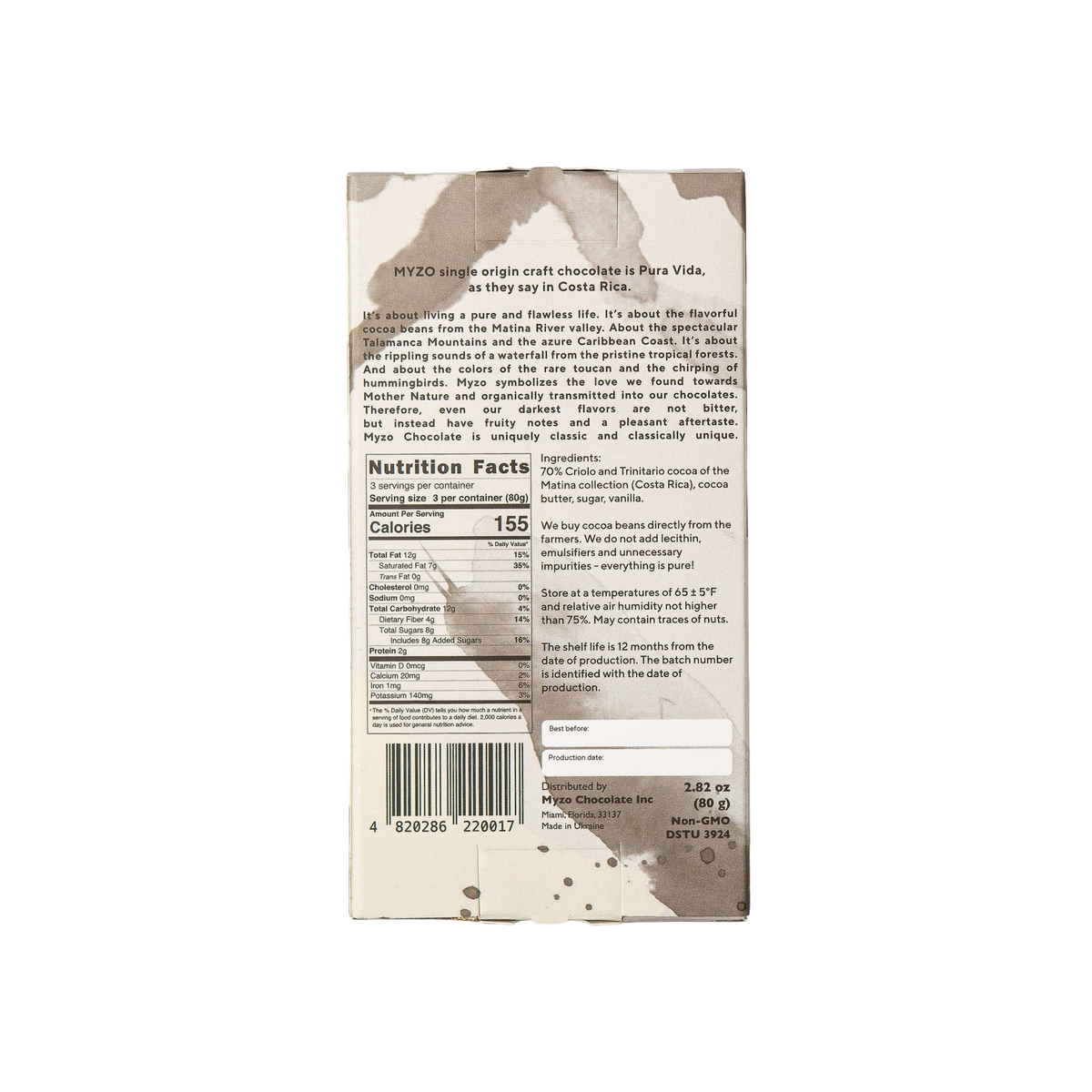 MYZO 70% Dark Chocolate Bar alternate product view 4