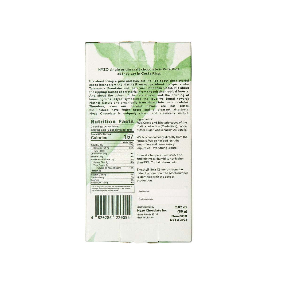 MYZO 70% Hazelnut Dark Chocolate Bar alternate product view 4