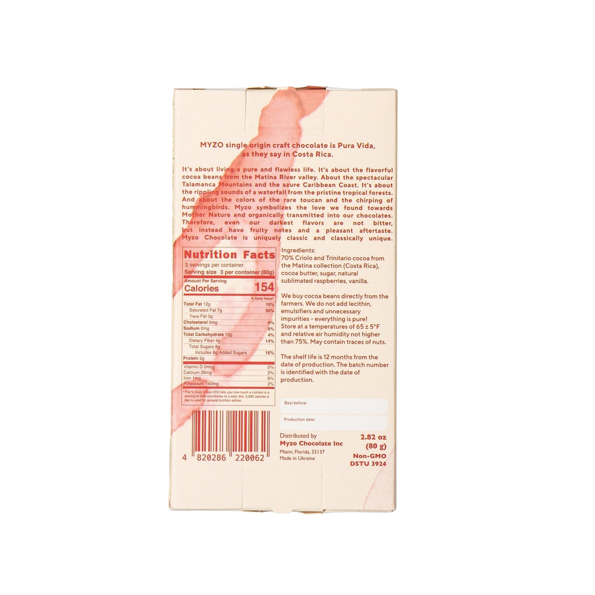 MYZO 70% Raspberry Dark Chocolate Bar alternate product view 4