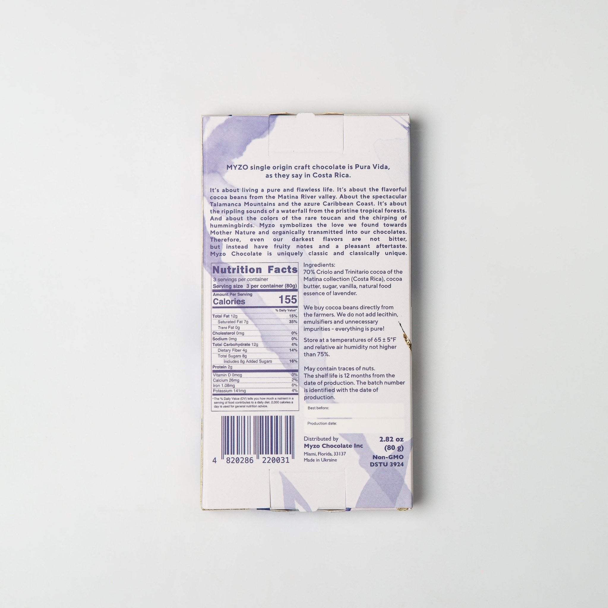 MYZO 70% Lavender Dark Chocolate Bar alternate product view 4