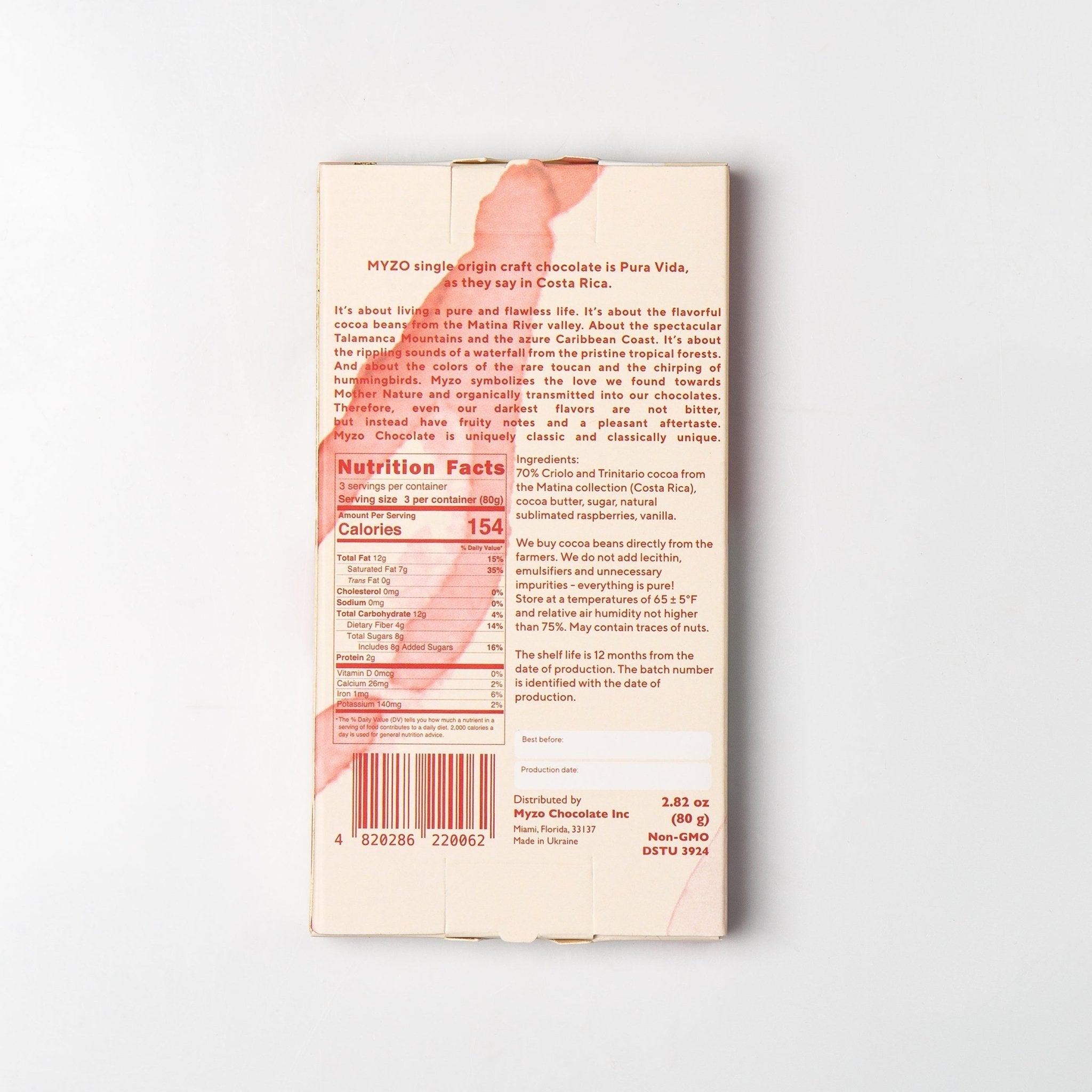MYZO 70% Raspberry Dark Chocolate Bar alternate product view 4